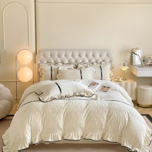 Autumn and winter princess style ruffled milk velvet four-piece set