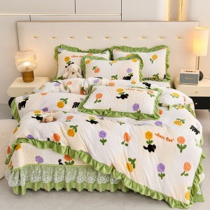 Milk Fleece Printed Quilted Bed Sheet Set Four-Piece Set