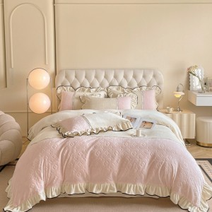 Autumn and winter princess style ruffled milk velvet four-piece set