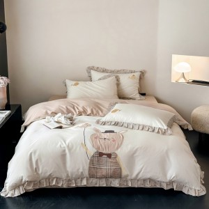 All-cotton A-class Korean double-layer yarn lace applique embroidery four-piece set