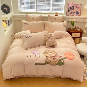 Exquisite milk plush appliqué embroidered warm four-piece set