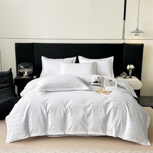 Exquisite and elegant hotel linen, four-piece set with striped hem