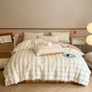 Solid Colorful Rabbit Fur Plush Four-Piece Set