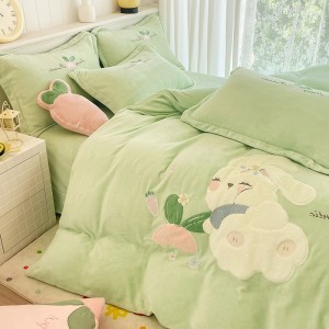 Milk plush appliqué embroidered warm four-piece set