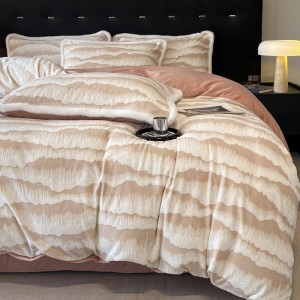 Light luxury style rabbit fur lace carved velvet milk velvet four-piece set