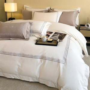 Pure cotton thickened brushed four-piece set pure cotton hotel style bed sheet embroidered bedding