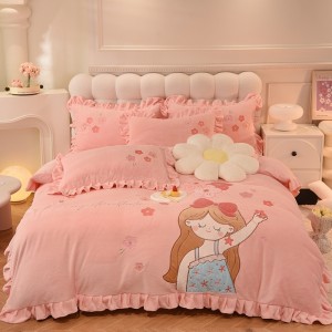 New high-end applique embroidered sweetheart princess milk velvet four-piece set