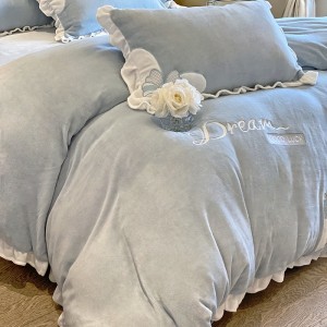 Milk velvet ruffle patch embroidery four-piece set