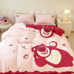 Gorgeous milk fleece plush applique embroidery four-piece warming set