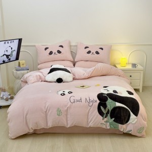 Exquisite milk fleece plush applique embroidery warming four-piece set