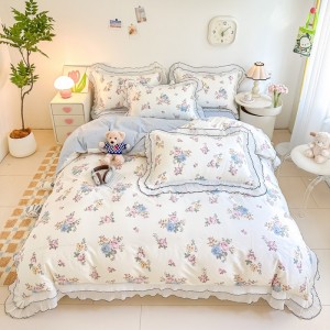 Hot-selling 100% cotton double-layer lace printed four-piece set