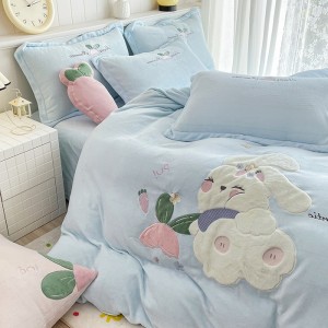 Milk plush appliqué embroidered warm four-piece set