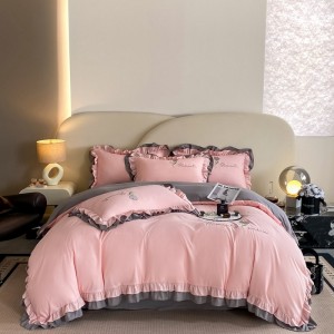 New washed cotton embroidery double-layer edge four-piece set