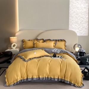 New washed cotton embroidery double-layer edge four-piece set