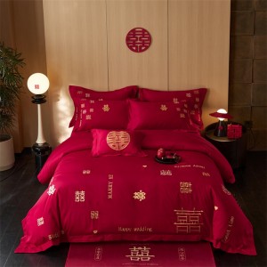 Festive red new pure cotton fashion wedding four-piece suit