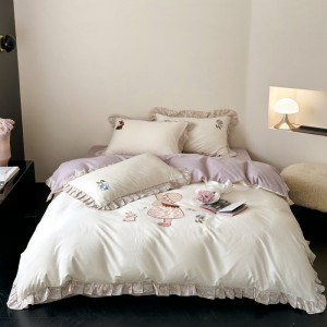 All-cotton A-class Korean double-layer yarn lace applique embroidery four-piece set