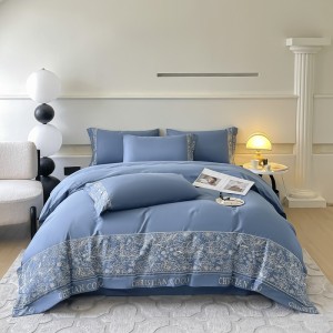 High-grade pure cotton long-staple cotton light luxury solid color heavy embroidery flower four-piece set