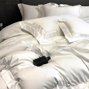 Light luxury high-end 100-count long-staple cotton four-piece set pure cotton embroidered hotel style stitching