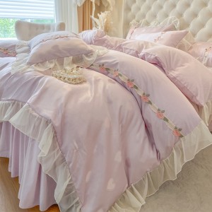 French lace pure cotton satin jacquard bed skirt four-piece set