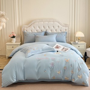 Skin-friendly cotton brushed butterfly embroidery light luxury four-piece set