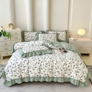 Delicate household aerobic knitted cotton double-layer yarn four-piece set