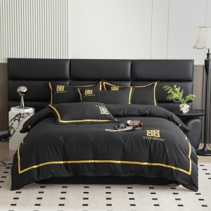 New light luxury hotel style solid color washed cotton skin-friendly brushed embroidery four-piece suit