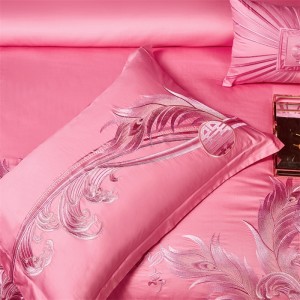 100s pure cotton satin jacquard pink wedding series four-piece suit