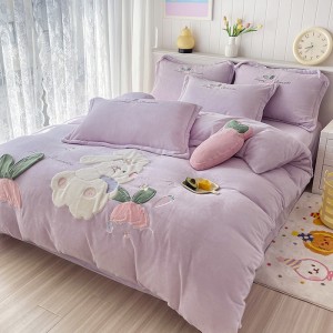 Milk plush appliqué embroidered warm four-piece set