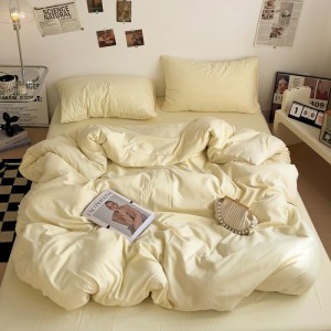 Exquisite solid color super soft wrinkled skin-friendly brushed washed cotton four-piece set