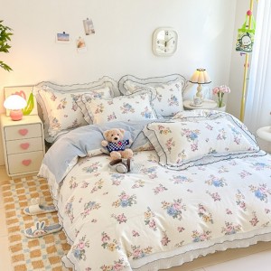 Hot-selling 100% cotton double-layer lace printed four-piece set