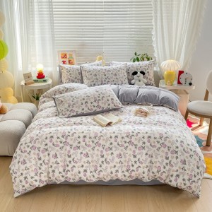 Washed cotton bubble cotton printed regular four-piece set