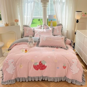 New milk velvet star-picking rabbit applique embroidered milk velvet four-piece set