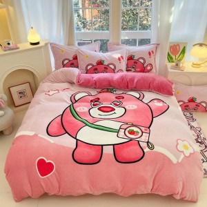 Exquisite thickened high-weight large-size cartoon-print milk velvet four-piece set