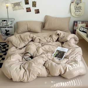 Exquisite solid color super soft wrinkled skin-friendly brushed washed cotton four-piece set