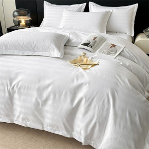 Exquisite and elegant hotel linen, four-piece set with striped hem