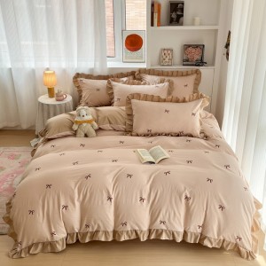 Princess style lotus leaf edge skin-friendly cotton brushed four-piece set