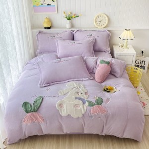Milk plush appliqué embroidered warm four-piece set