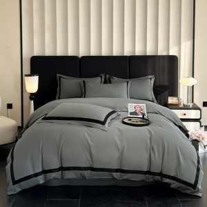 White and black hotel skin-friendly cotton woven washed brushed hotel style four-piece set