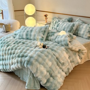 Solid Colorful Rabbit Fur Plush Four-Piece Set