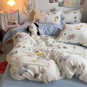 Exquisite and delicate skin-friendly ultra-soft printed washed cotton four-piece set