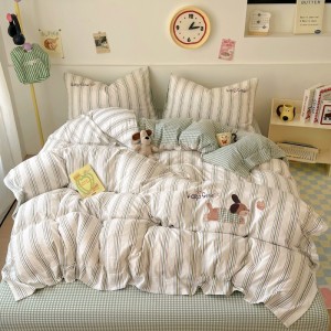 Exquisite and stylish washed cotton ultra-soft appliqué embroidery four-piece set