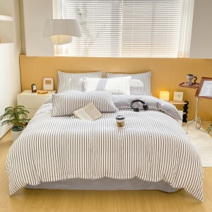 Elegant washed cotton simple striped four-piece set