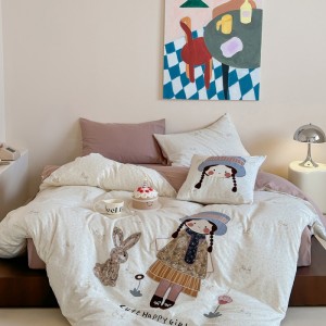 New all-cotton A-class double-layer yarn printed applique embroidery four-piece set