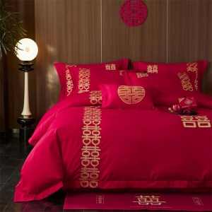 Festive red new pure cotton fashion wedding four-piece suit