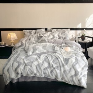 New high-end luxury fur velvet rabbit hair milk velvet printed four-piece suit