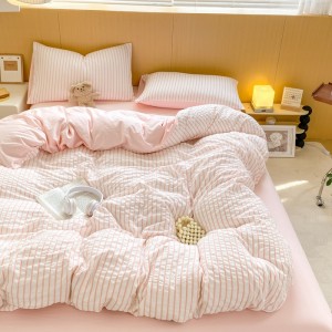 Elegant washed cotton simple striped four-piece set