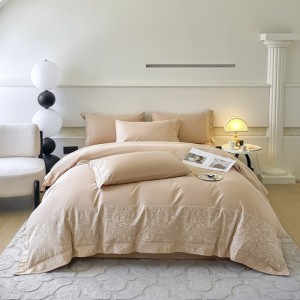 High-grade pure cotton long-staple cotton light luxury solid color heavy embroidery flower four-piece set