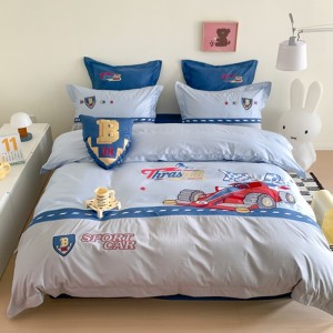 Double-strand 100-count long-staple cotton four-piece set cartoon applique embroidery four-piece set