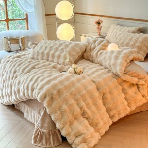 Solid Colorful Rabbit Fur Plush Four-Piece Set