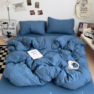 Exquisite solid color super soft wrinkled skin-friendly brushed washed cotton four-piece set